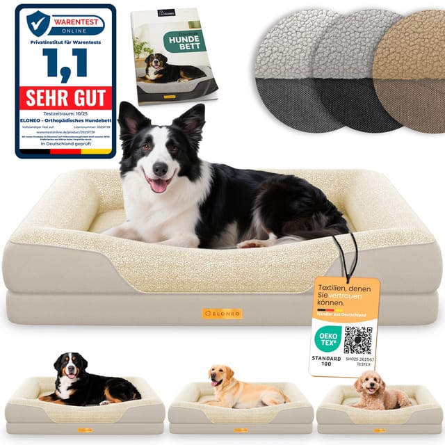 ELONEO Orthopädisches Hundebett, Creme - Größe M
