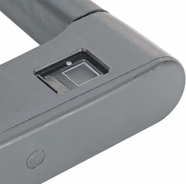 Bügelschloss mit Fingerabdrucksensor, inkl. 2 Laser-Cut Schlüssel, inkl. Li-Ionen Akku, aufladbar per USB-C, inkl. Rahmenhalterung, Gummiummantelung