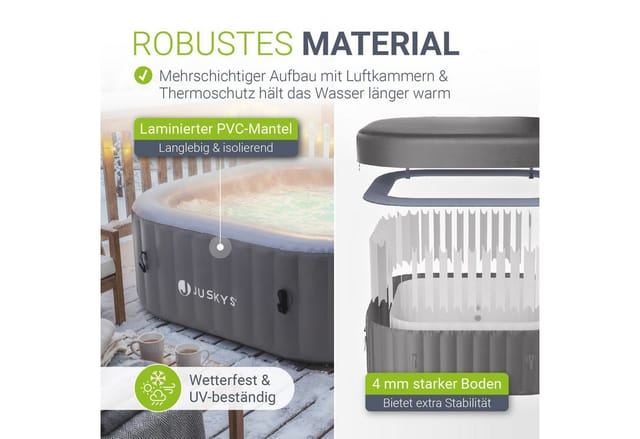 Juskys® Whirlpool SpaLuxe mit LED – 130 Sprudeldüsen, 2400W Heizung, 910L Volumen - Grau / Blau