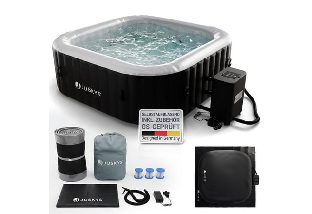 Juskys® Whirlpool SpaLuxe – 130 Sprudeldüsen, 2400W Heizung, 910L Volumen - Schwarz / Weiß