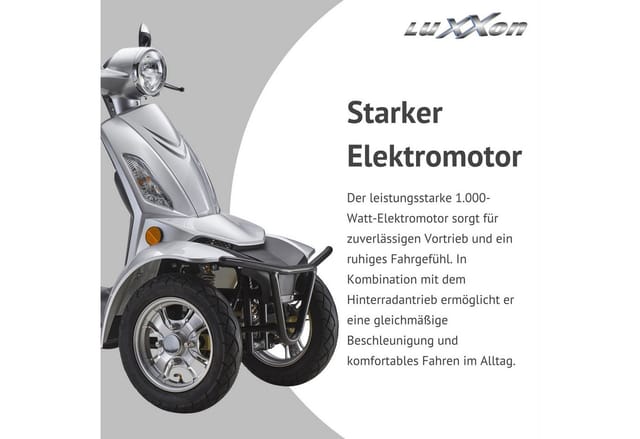 Elektroroller LuXXon E4900 - Elektromobil für Senioren mit 1000 Watt, max. 20 km/h, Reichweite bis zu 41 km, silber