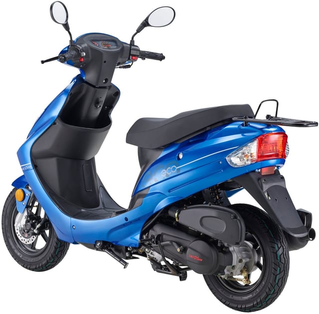 LuXXon Motorroller ECO (45km/h) E5 EFI, blau - 50ccm 4-Takt, 2,2kW/3PS, 1,9l/100km, 10" Reifen, mit Staufach, StVZO