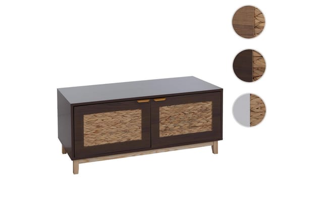 Sitzbank MCW-P54, Garderoben-Bank Schuhregal Schuhablage, MDF Melamin Wasserhyazinthefront 45x100x42cm ~ Walnuss-Optik