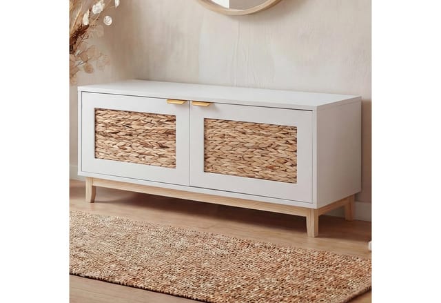 Sitzbank MCW-P54, Garderoben-Bank Schuhregal Schuhablage, MDF Melamin Wasserhyazinthefront 45x100x42cm ~ weiß