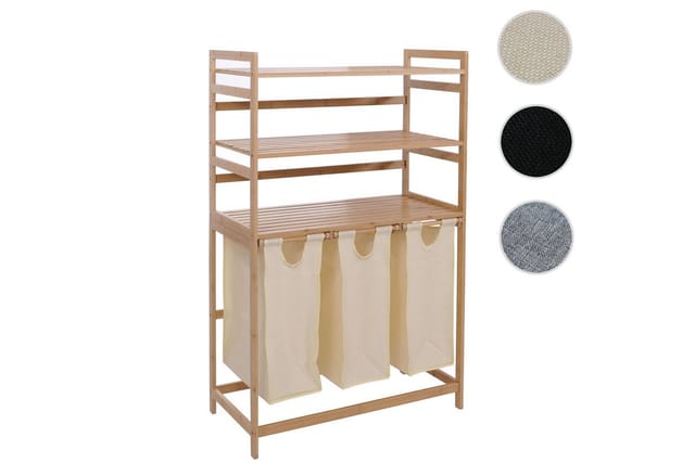 Bambus Wäschesammler MCW-P78, Wäschesortierer Wäschekorb Regal Wäscheorganizer, 3 Ablagen MVG 125x80x40cm 135L ~ creme