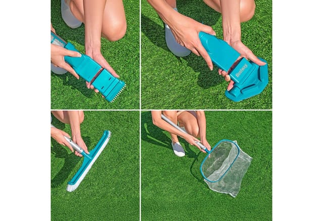 Bestway® Poolpflege-Set AquaSurge™ mit akkubetriebenem Poolsauger, Kescher und Poolbürste für Poolgrößen bis 610 cm
