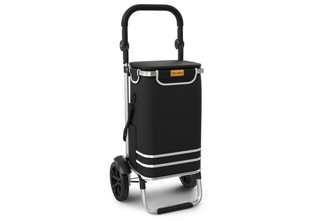 ELONEO Einkaufstrolley klappbar, Einkaufswagen mit Kühlfach, 3in1 Trolley, Shopping Trolley 56L & Umhängetasche - Schwarz