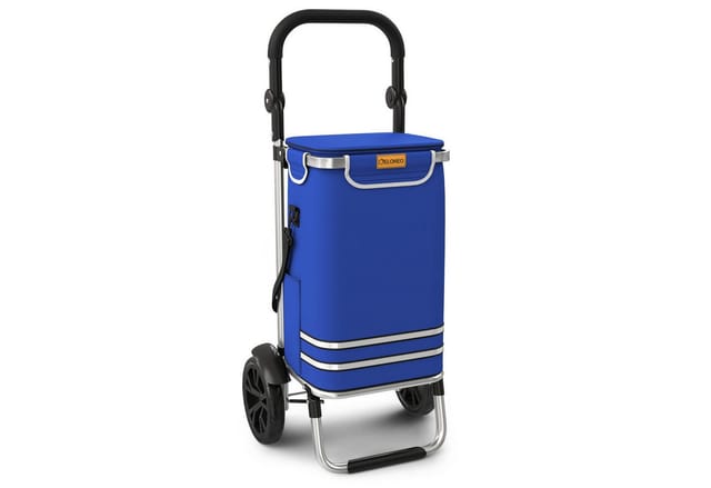 ELONEO Einkaufstrolley klappbar, Einkaufswagen mit Kühlfach, 3in1 Trolley, Shopping Trolley 56L & Umhängetasche - Blau