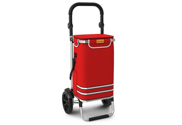 ELONEO Einkaufstrolley klappbar, Einkaufswagen mit Kühlfach, 3in1 Trolley, Shopping Trolley 56L & Umhängetasche - Rot