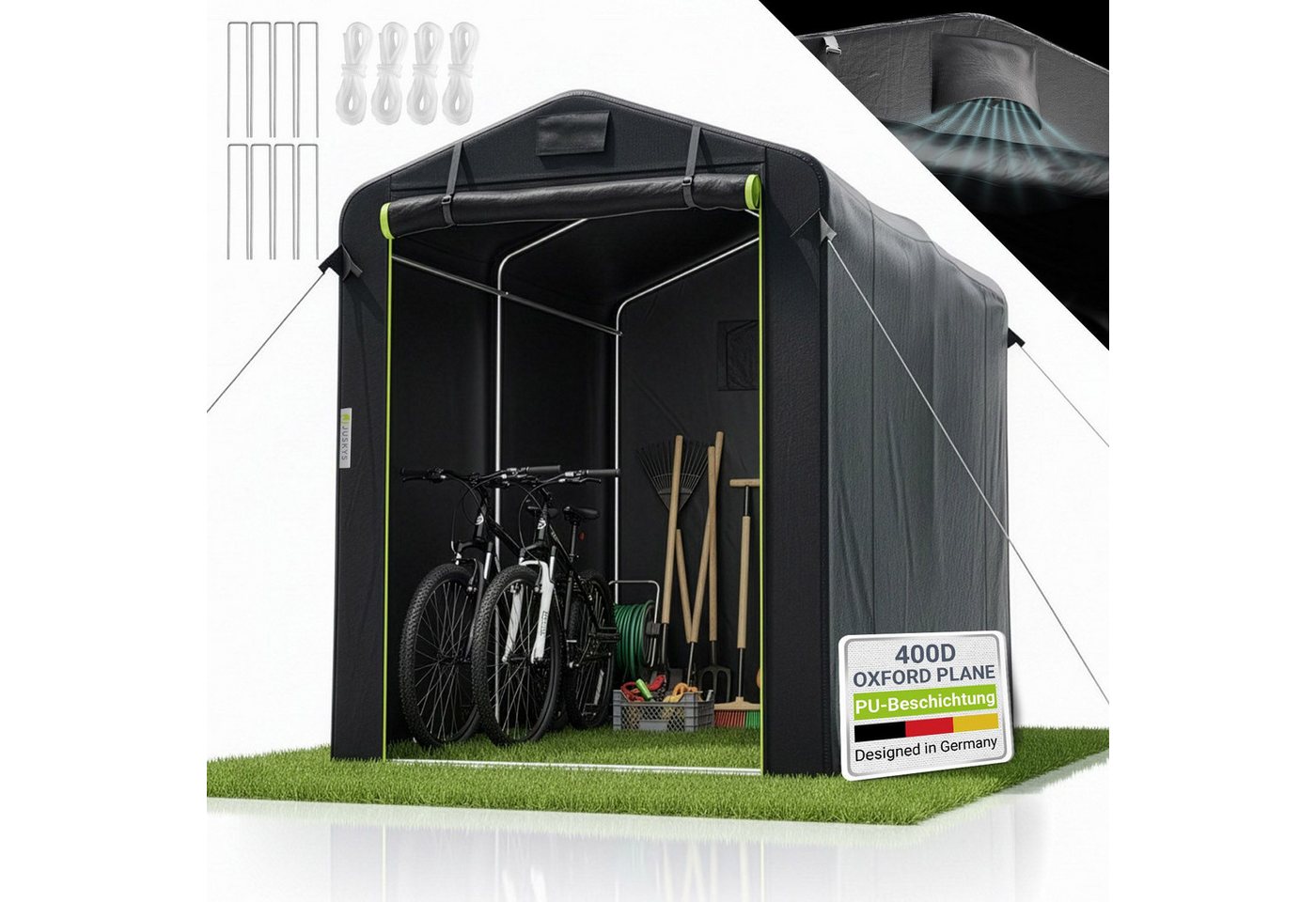 Juskys® Gerätezelt S - 3,6 m³ Outdoor Unterstand mit Fenster & Tür, 180x120x165 cm, wasserfeste Plane & Metallrahmenkonstruktion, Schutz im Außenbereich Bild 2