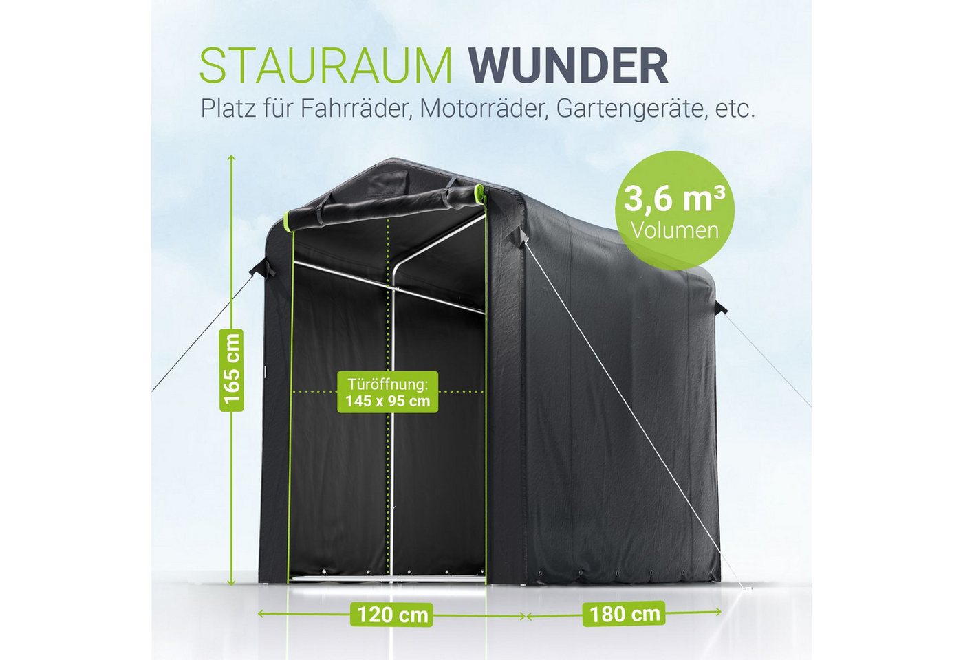 Juskys® Gerätezelt S - 3,6 m³ Outdoor Unterstand mit Fenster & Tür, 180x120x165 cm, wasserfeste Plane & Metallrahmenkonstruktion, Schutz im Außenbereich Bild 4