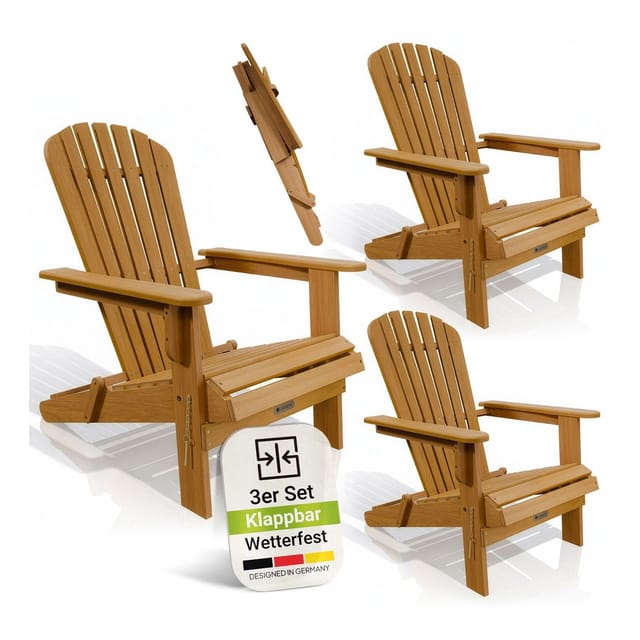 Juskys® Garten Liegestuhl Korfu 3er Set – aus Akazienholz, klappbar, 85x69x94 cm, natur, geölt, Gartenstuhl, Sonnenliege