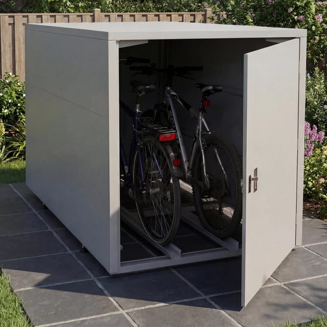 2er-Fahrradgarage MCW-P93, Fahrradunterstand Fahrradbox Bikebox, abschließbar verzinkter Stahl 123x113x208cm ~ hellgrau