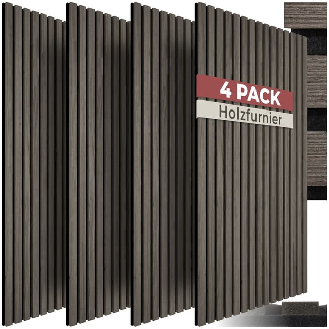 tectake® Akustikpaneele, Holzoptik in Eiche grau, MDF und Echtholzfurnier, Größe flexibel anpassbar