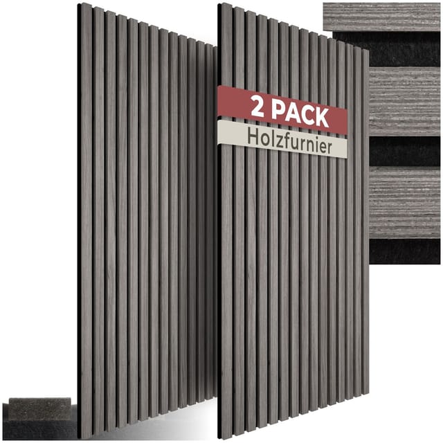 tectake® Akustikpaneele, Holzoptik in Eiche hellgrau, MDF und Echtholzfurnier, Größe flexibel anpassbar
