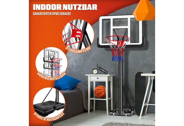 KESSER® Basketballkorb Set höhenverstellbar 160-210cm Mobiler Basketballständer mit Rollen, Backboard, Basketball, Pumpe & 2 Netzen - Indoor & Outdoor Basketballanlage für Kinder & Erwachsene