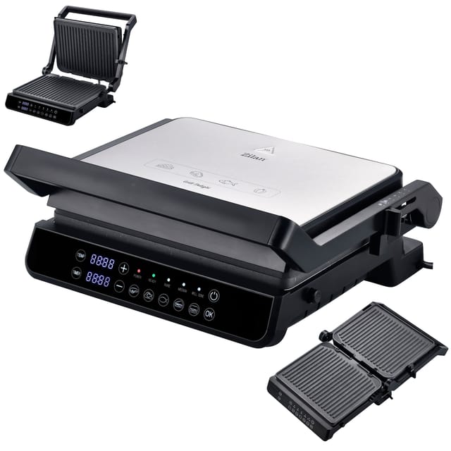 Zilan Digitaler Tischgrill Kontaktgrill 2000W mit Touch Display Fettauffangschale