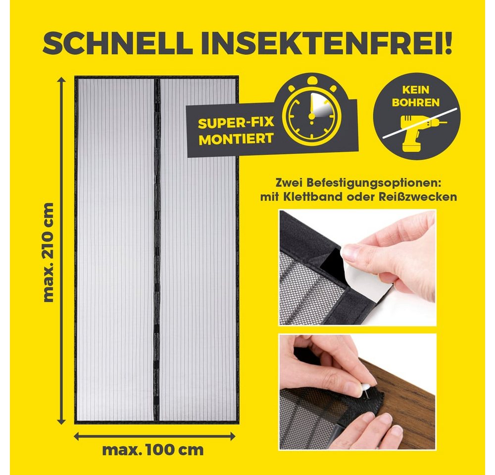 EASYmaxx Moskitonetz 100x210cm schwarz Magic Klick