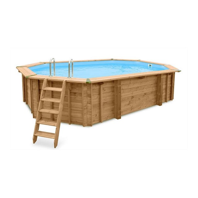 Holzpool „Java“ oval 6,40 × 4,00 m × 1,38 m Wärmepumpe Set