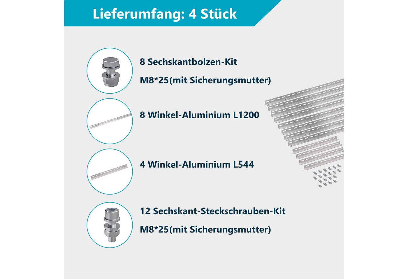 Solarmodul Halterung Solarpanel Halterung 120cm, 4 Stück,Solarpanel Halterung für 2 Module, 0% MwSt., Geeignet für Flachdach/Garten/Wand Bild 3