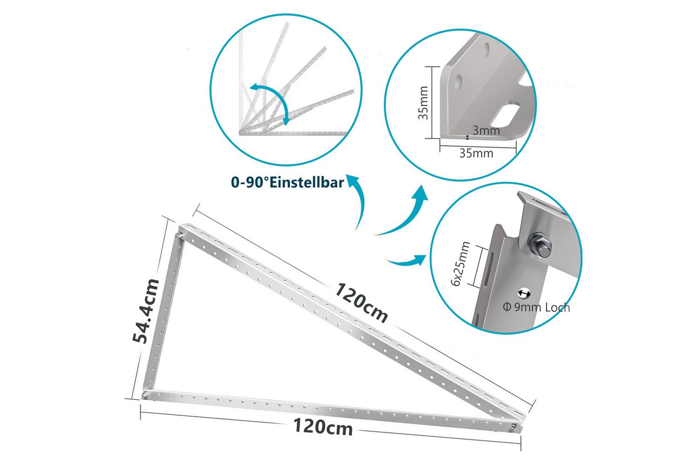 Solarmodul Halterung Solarpanel Halterung 120cm, 4 Stück,Solarpanel Halterung für 2 Module, 0% MwSt., Geeignet für Flachdach/Garten/Wand Bild 5