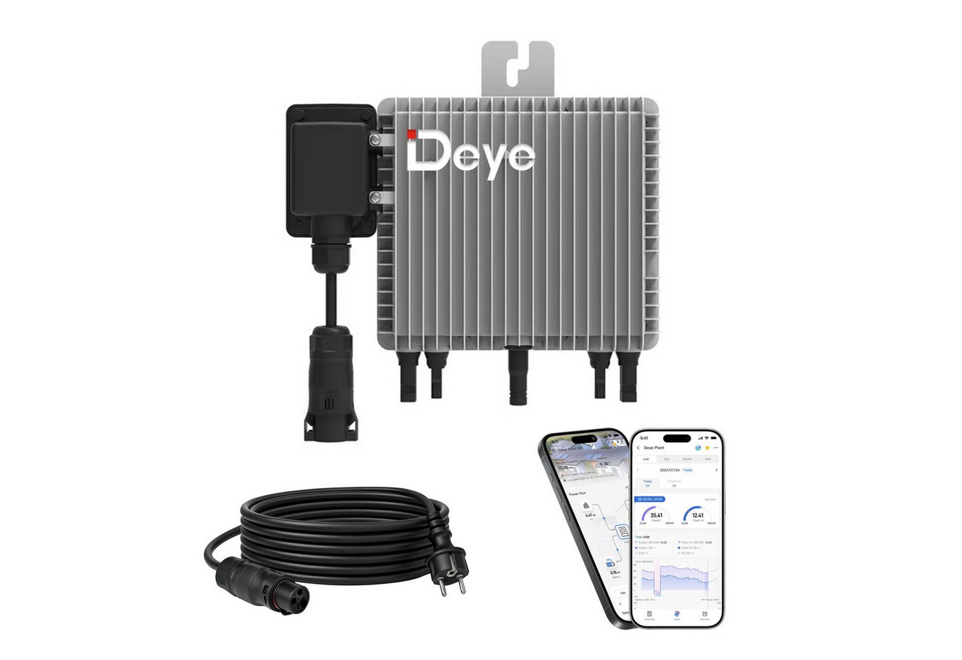 DEYE Mikro-Wechselrichter 800 W SUN-M80G4-EU-Q0 inkl. 5m Anschlusskabel für Balkonkraftwerk, IP67 wetterfest, Plug&Play Installation, 2 MPPT, WIFI, Micro Inverter