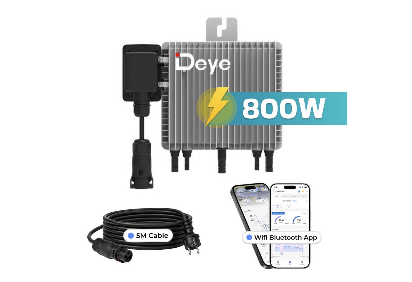 DEYE Mikro-Wechselrichter 800 W SUN-M80G4-EU-Q0 inkl. 5m Anschlusskabel für Balkonkraftwerk, IP67 wetterfest, Plug&Play Installation, 2 MPPT, WIFI, Micro Inverter Bild 2