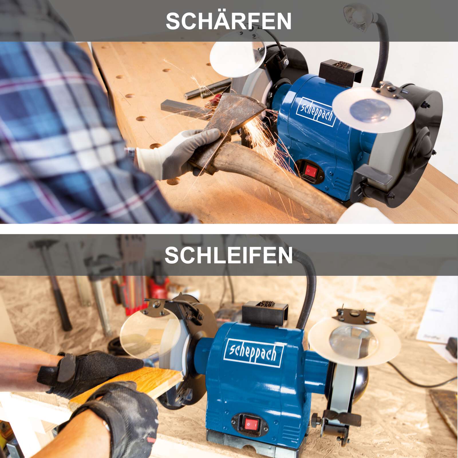 Doppelschleifer BG150 Scheppach - 370W | Ø150mm Schleifstein | inkl. Lampe & Schleifscheibenabzieher Bild 4