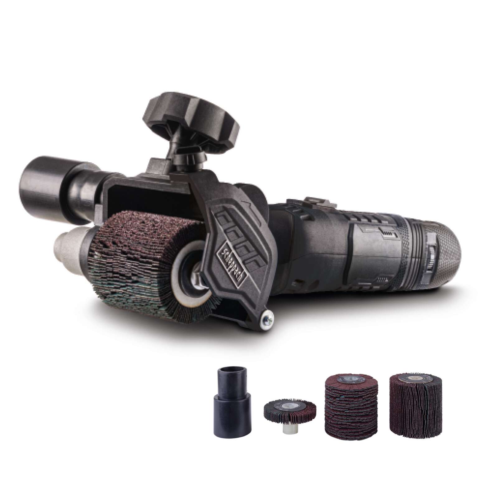 Satiniermaschine RMS500-BE Scheppach - 10-60 mm Bürstenbreite | variable Drehzahl | Bürstenschleifer inkl. Schleifbürstenset | Renovierungsschleifer Bild 2