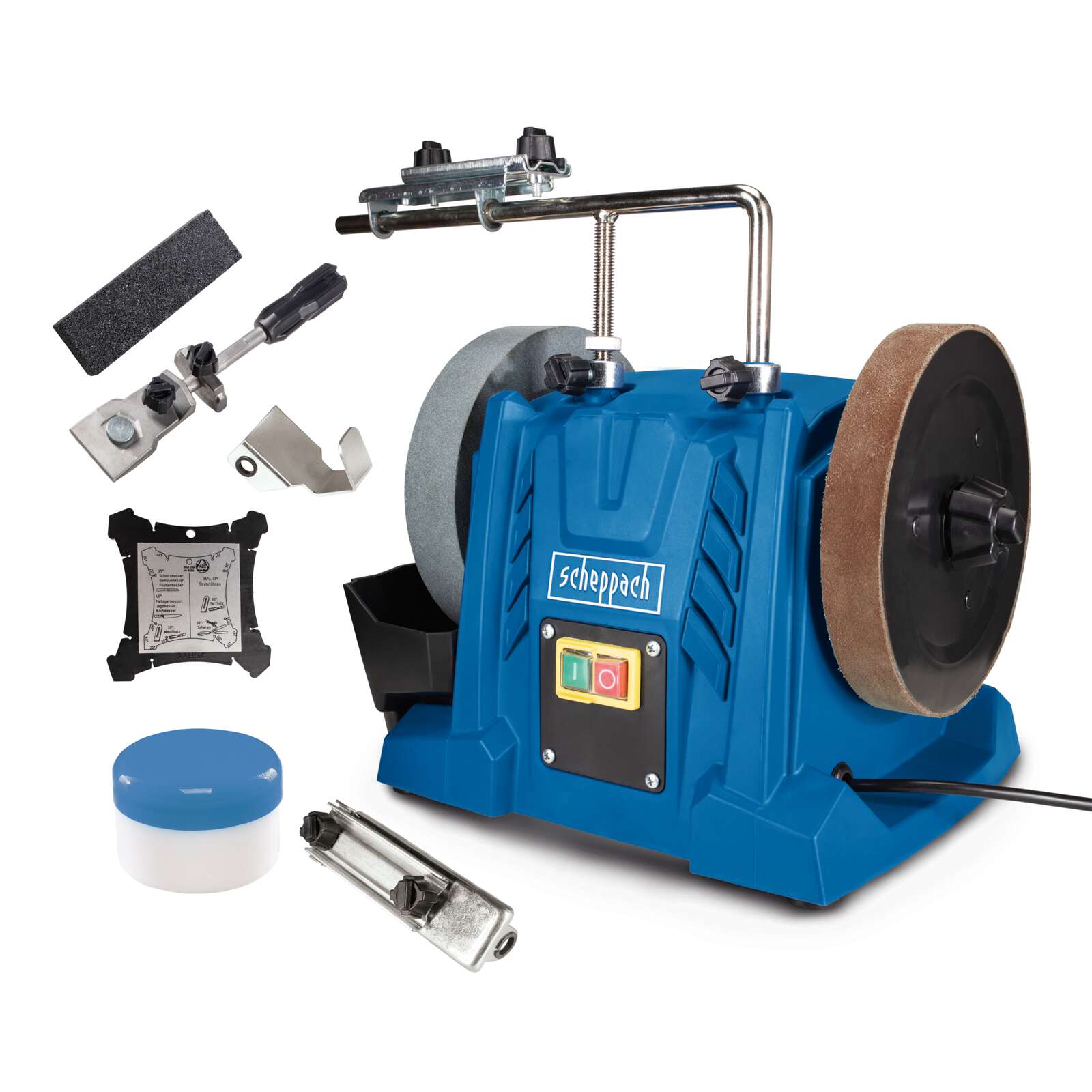 Nass-Schleifsystem TIGER 5000S Homekit Scheppach - 150W | 200mm Schleifstein | 40mm Stärke | 120 min-1 Drehzahl | Winkellehre & Abziehpaste Bild 5