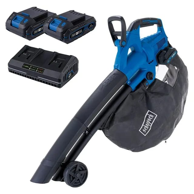 Akku-Laubsauger/-bläser BC-BLV720-X Scheppach | Brushless | Luftgeschwindigkeit 210 km/h | 45L | inkl. 2x 2Ah Akku & 2,4A Doppelladegerät