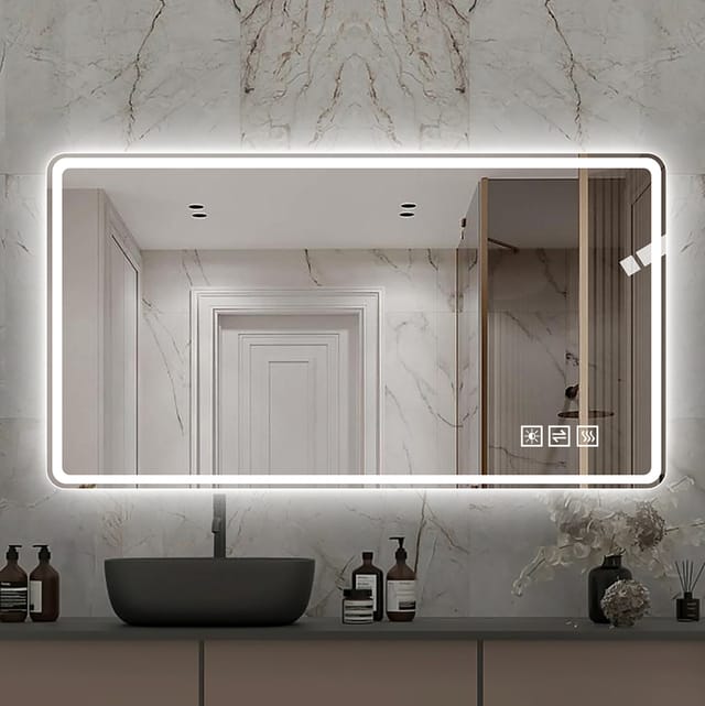 Led-badezimmerspiegel 60 X 100 Cm Rahmenlos, Anti-beschlag, 3 Lichtfarben, Ip44 Havrya