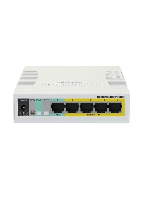 MikroTik RouterBOARD RB260GSP 5x Gigabit PoE out Ethernet Smart Switch SFP cage plastic case SwOS
