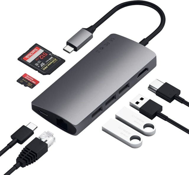 Satechi Aluminum Multi-Port Adapter V2 - USB-C - 3-Port USB-A - 1× HDMI - 1GbE