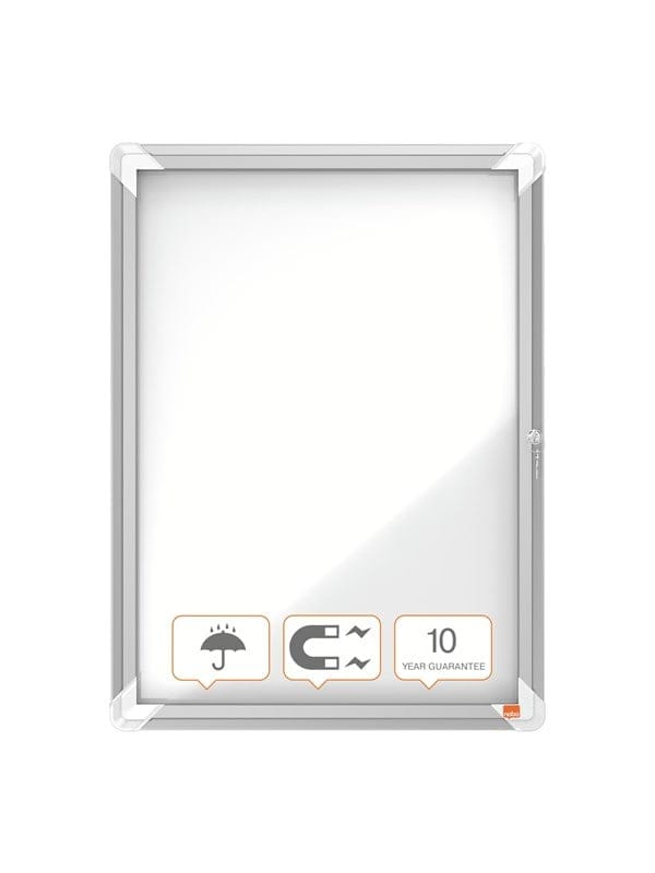 Nobo Premium Plus Schaukasten für den Außenbereich 4 × A4, weiße, magnetische Metall-Rückwand, Klapptür