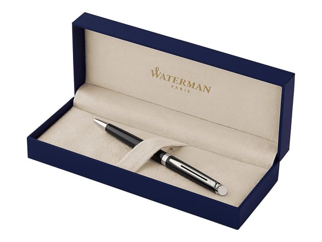 Waterman Hémisphère Kugelschreiber | Hochglänzend Schwarz mit Chromzierteile | Mittlere Spitze | Blaue Tinte | Geschenkbox