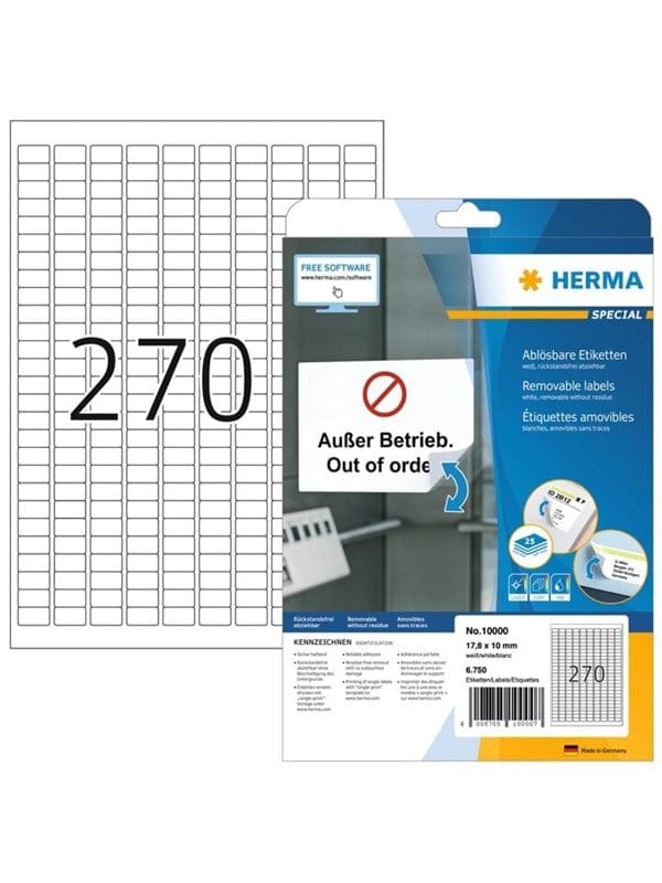 HERMA Ablösbare Etiketten A4, 17,8 x 10 mm, weiß
