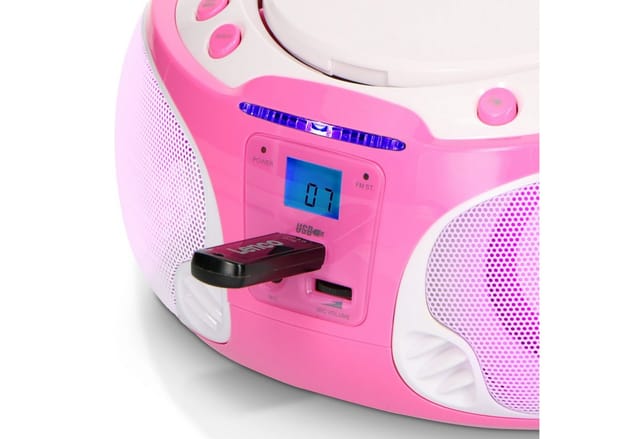 Lenco SCD-650 - Portable FM Radio CD/MP3/USB Microphone & Light Effects - Pink - FM - Stereo - Pink