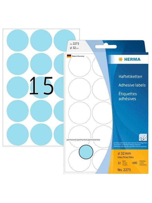 HERMA Vielzwecketiketten/Farbpunkte Ø 32 mm, rund, blau, permanent haftend, zur Handbeschriftung