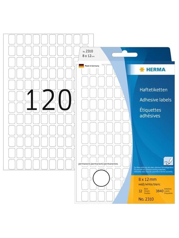 HERMA Vielzwecketiketten 8 x 12 mm, weiß, permanent haftend, zur Handbeschriftung