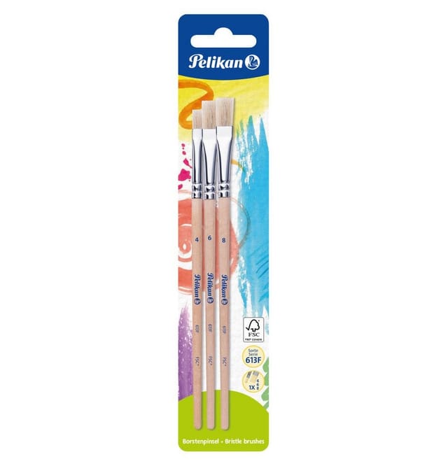 Pelikan Borstenpinsel Pinsel S613F 4/6/8 auf Blisterkarte, reine Schweinsborsten,
