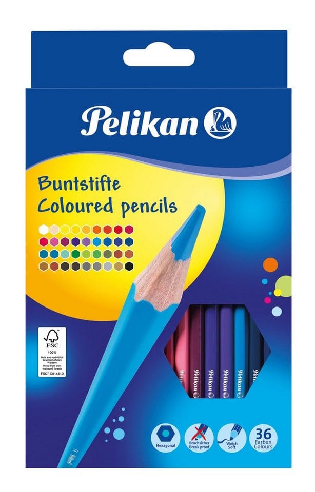 Pelikan Farbstift Buntstifte, sechseckig, 36 Stk., 3mm, sortiert, Etui mit 36 Farben