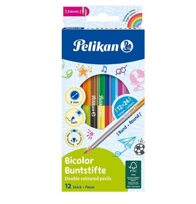 Pelikan Buntstifte Set Bicolor, 12 Stifte mit 24 Farben