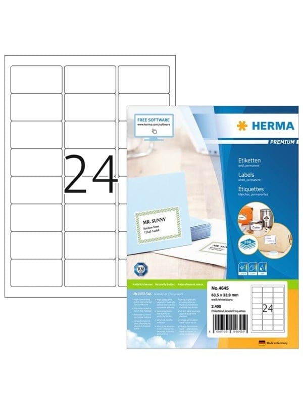 HERMA PREMIUM Adressetiketten A4, 63,5 x 33,9 mm, weiß, permanent haftend