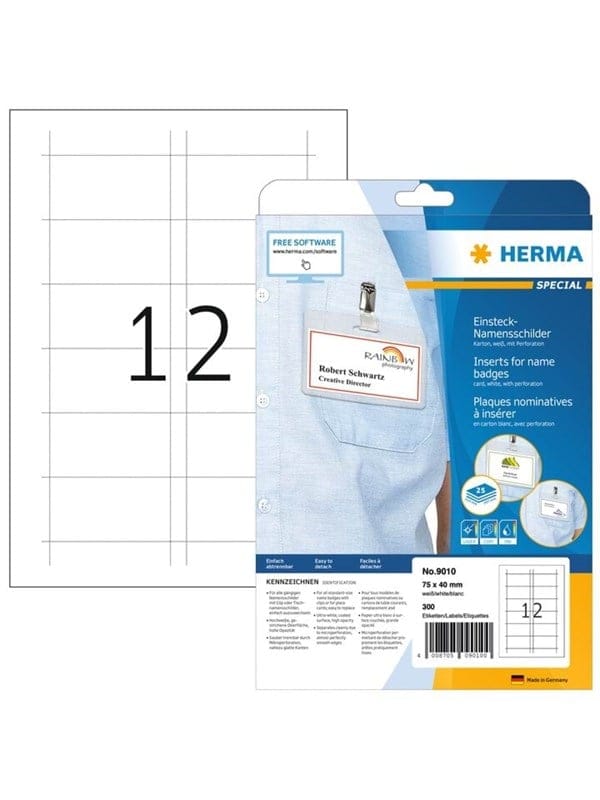 HERMA Namens-Einsteckschilder, A4, 75 x 40 mm, weiß, aus Karton, nicht klebend