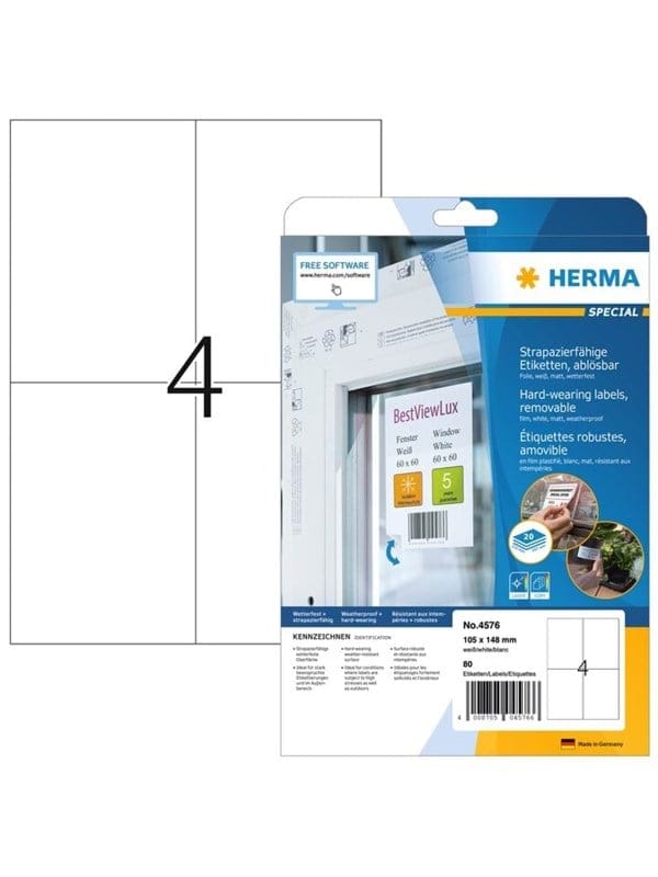 HERMA Wetterfeste Folien-Etiketten A4, 105 x 148 mm, weiß, wiederablösbar