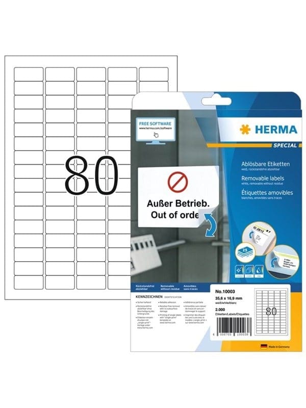 HERMA Ablösbare Etiketten A4, 35,6 x 16,9 mm, weiß