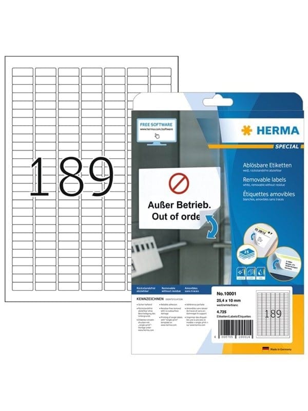 HERMA Ablösbare Etiketten A4, 25,4 x 10 mm, weiß