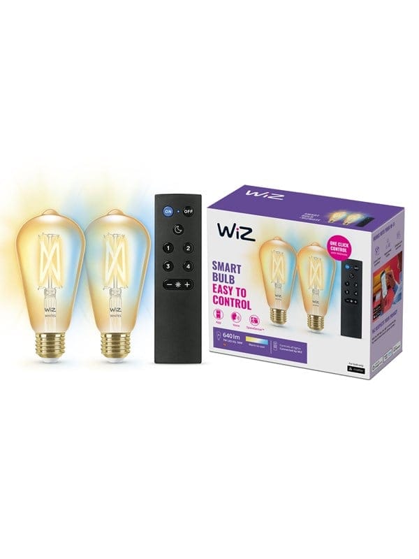 WiZ ST64 E27 Amber Smart Filament Bulb 2-Pack with Remote - Dimmable warm-to-cold White LED
