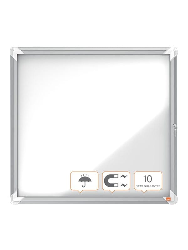 Nobo Premium Plus Schaukasten für den Außenbereich 6 × A4, weiße, magnetische Metall-Rückwand, Klapptür